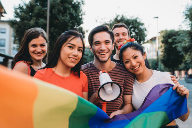 istock Five friends together at an LGBTQI Pride event 1253315612