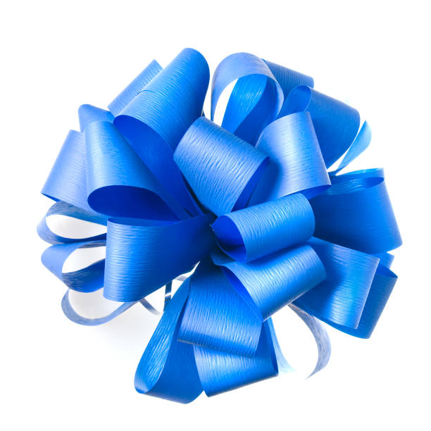 istock Blue bow from ribbon isolated on white 1253317174