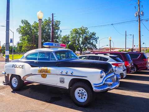 In July 2019, tourists could admire an old vintage car in Kingman on Route 66 in Arizona, USA