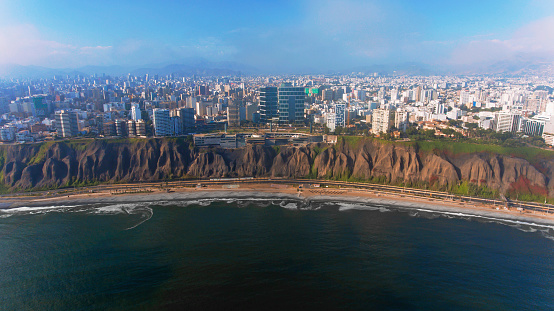 Aerial panoramic view of Lima, Peru during de summer.