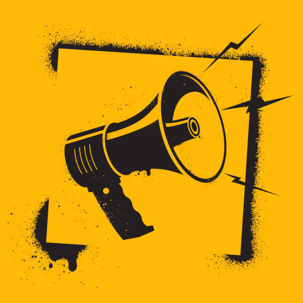 ilustrações de stock, clip art, desenhos animados e ícones de megaphone in stencil style. megaphone pictogram - symbol of protest, attention, appeal. motivational poster. call to action. vector illustration. - riot