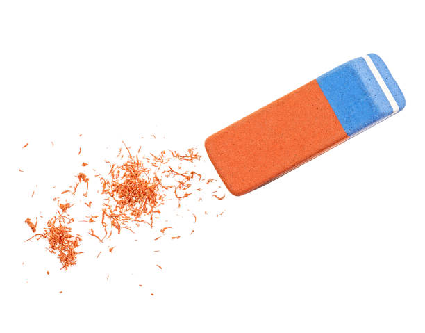 istock Eraser and eraser scrap isolated on a white background. Top view. 1253326596