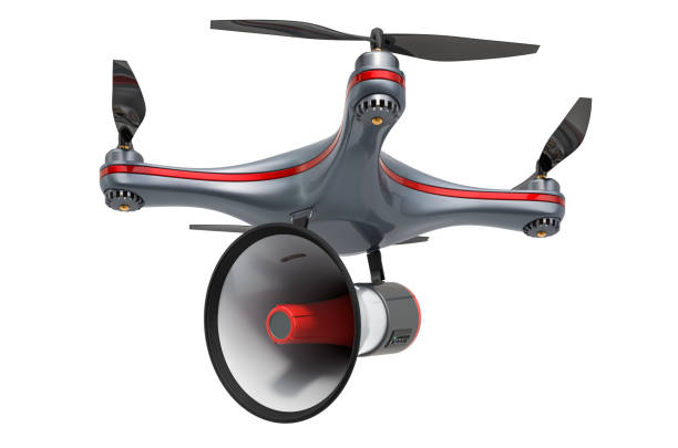 istock Drone with bullhorn, 3D rendering isolated on white background 1253327032