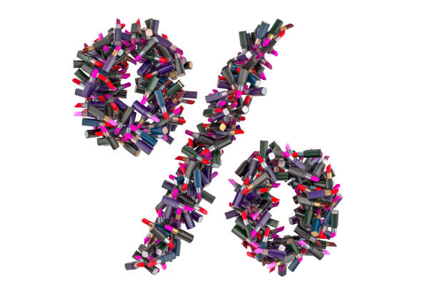 istock Percent symbol from colored lipsticks, 3D rendering isolated on white background 1253327037