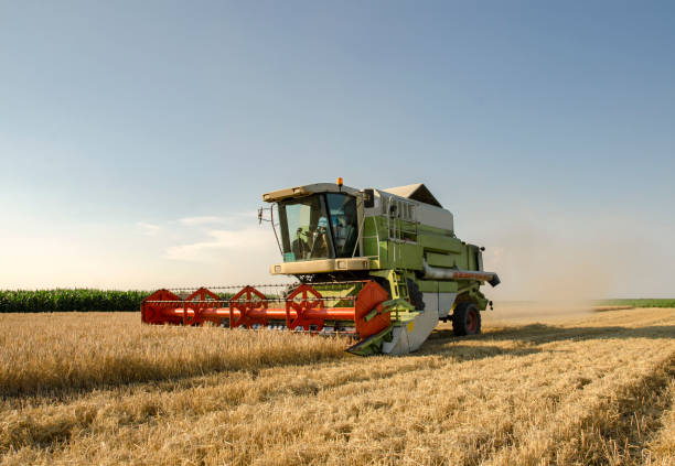istock Harvester working on barley filed 1253336036