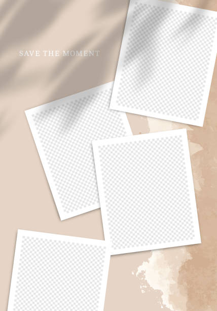 Template Poster for Social Networks Posts. Vector Collage with Photo Frames and Shadow Overlays on Old Paper Texture. Trendy Template Poster for Social Networks Posts. Vector Collage with Photo Frames with Leaves Shadow Overlays on Old Paper Texture. Editable Background Design for Brand Social Media. photograph template stock illustrations