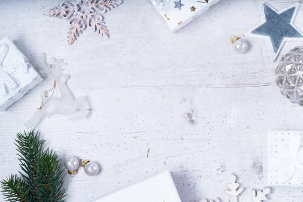 istock Christmas flat lay scene with golden decorations 1253341117