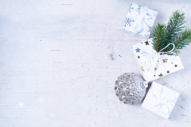 istock Christmas flat lay scene with golden decorations 1253341247