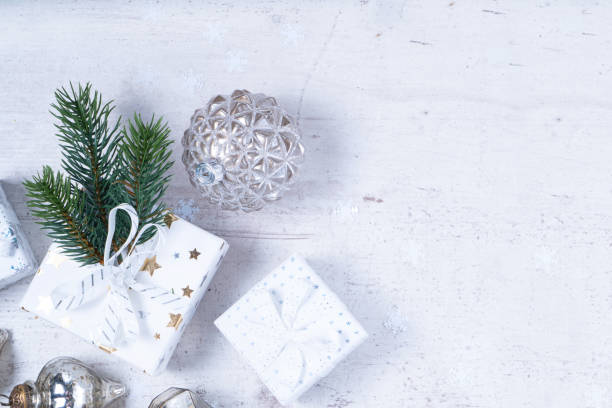 istock Christmas flat lay scene with golden decorations 1253341400