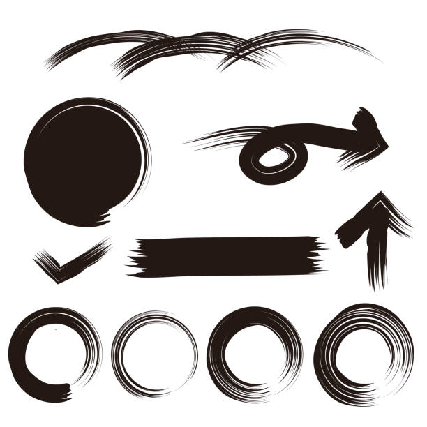 Brush-like material set Brush-like black brush and circle, material set 書く stock illustrations