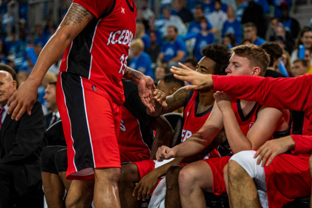 istock Basketball player shaking hand with his teammates 1253343022