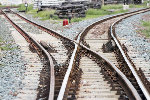 istock Iron rusty Railway tracks railroad for Trains 1253349496