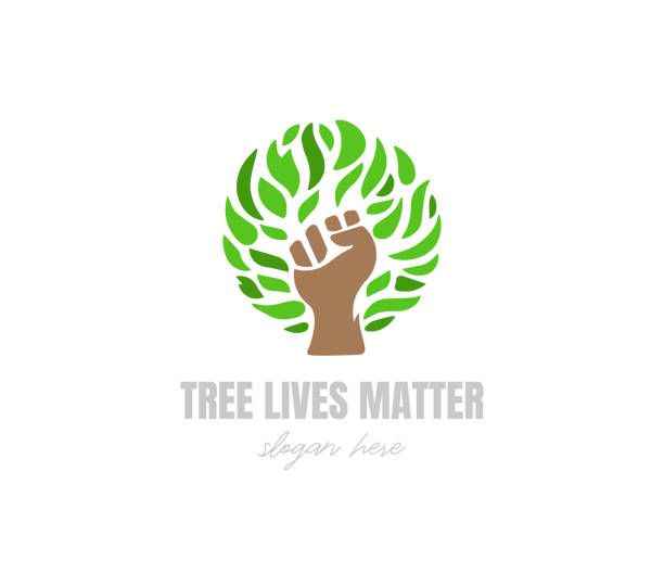 Tree Lives Matter sign icon tree, green, protect climate protest stock illustrations