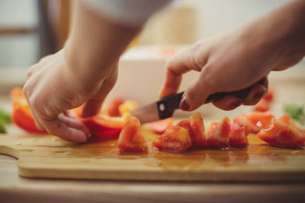 Chopping vegetables stock photo