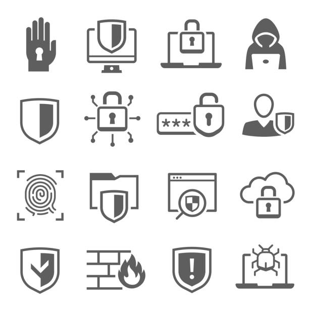 ilustraciones, imágenes clip art, dibujos animados e iconos de stock de conjunto de iconos de seguridad cibernética web, sistema de seguridad digital - cybersecurity
