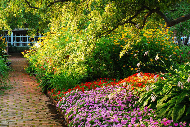 istock A path leads through a lovely colorful garden 1253352153
