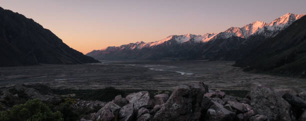 Panoramic sunrise shot of alpine valley