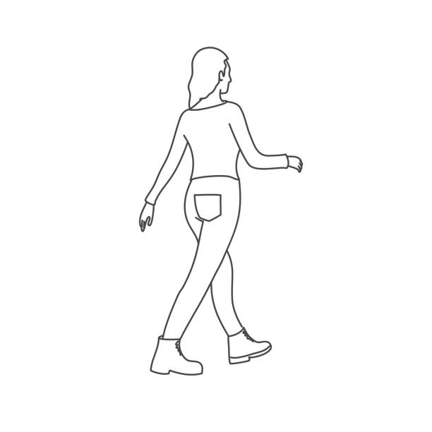 Walking girl. Rear View. Walking girl. Rear View. Line drawing vector illustration. walking drawings stock illustrations