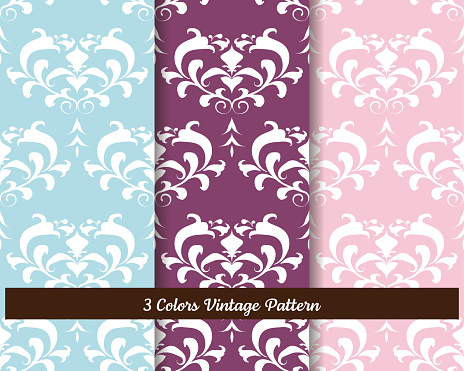 Three-color lily damask seamless pattern background that can be used for weddings and invitations