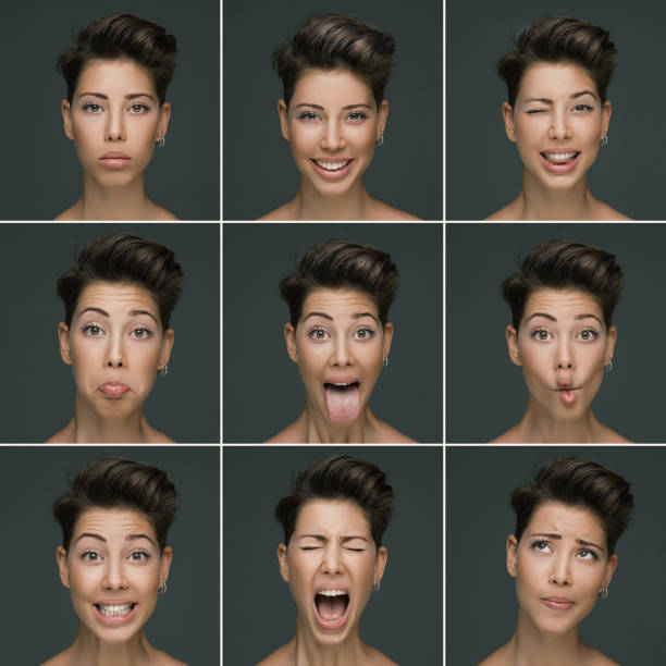 istock Young woman making nine different facial expressions 1253364858