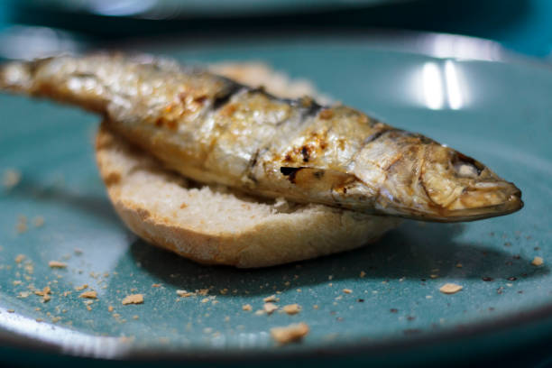 grilled sardine on bread - santos populares imagens e fotografias de stock