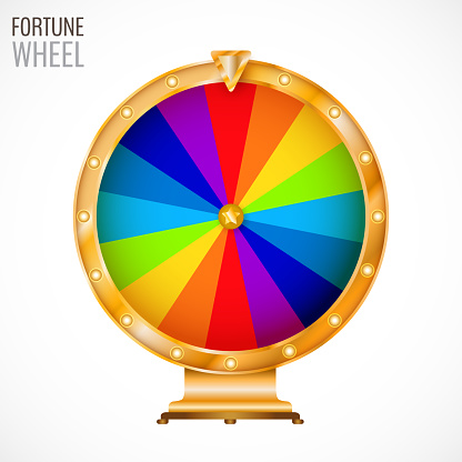 Colorful and bright vector wheel of fortune with figures isolated on white background. Vector illustration for your graphic design.