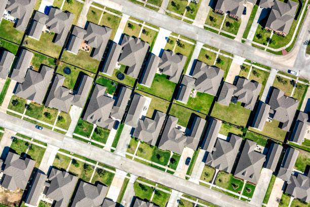 郊外ヒューストンサブディビジョン航空 - aerial view suburb housing development texas ストックフォトと画像