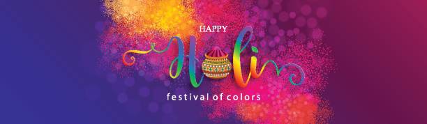 Holi festival Colorful gulaal powder color indian festival for Happy Holi card with gold patterned and crystals on paper color Background holi stock illustrations