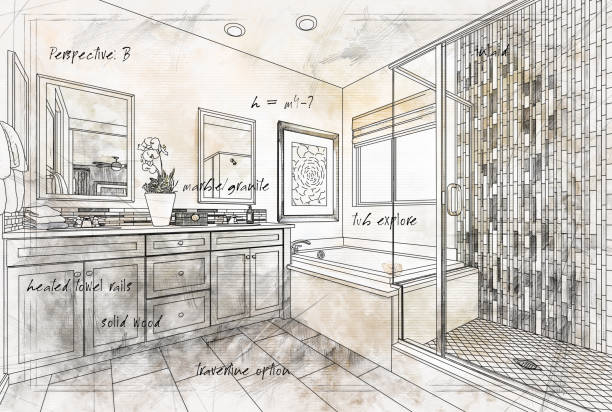 美しいカスタムマスターバスルームデザイン図面の詳細 - master bathroom ストックフォトと画像