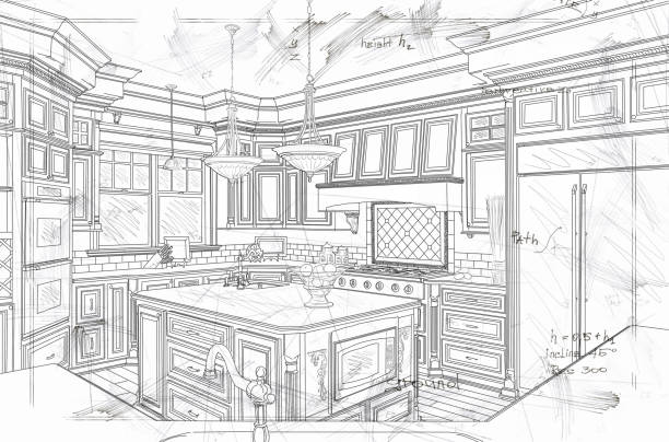 istock Beautiful Custom Kitchen Design Line Drawing Details 1253374795