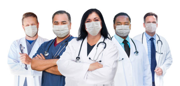 Variety of Medical Healthcare Workers Wearing Medical Face Masks Amidst the Coronavirus Pandemic Variety of Medical Healthcare Workers Wearing Medical Face Masks Amidst the Coronavirus Pandemic. frontline worker mask stock pictures, royalty-free photos & images
