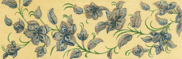 kwiatowa perska ozdoba (xxxl) - backgrounds etching yellow paper stock illustrations