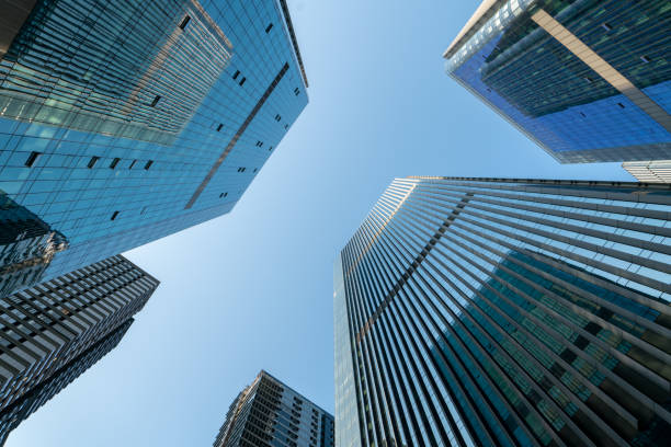 istock low angle view of modern skyscrapers. 1253375807
