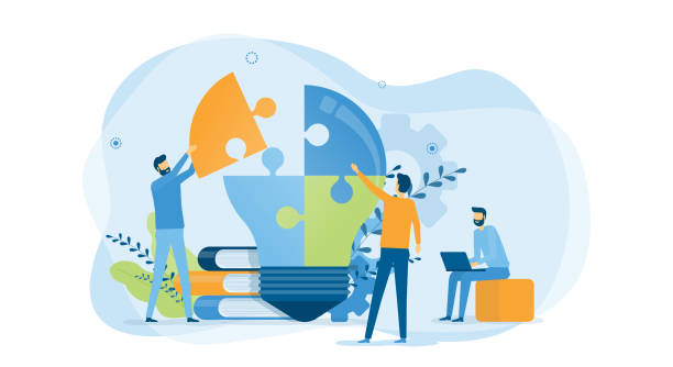Flat vector illustration design business creative process and business team meeting for brainstorming concept This file EPS 10 format. This illustration
contains a transparency and gradient. game developer stock illustrations