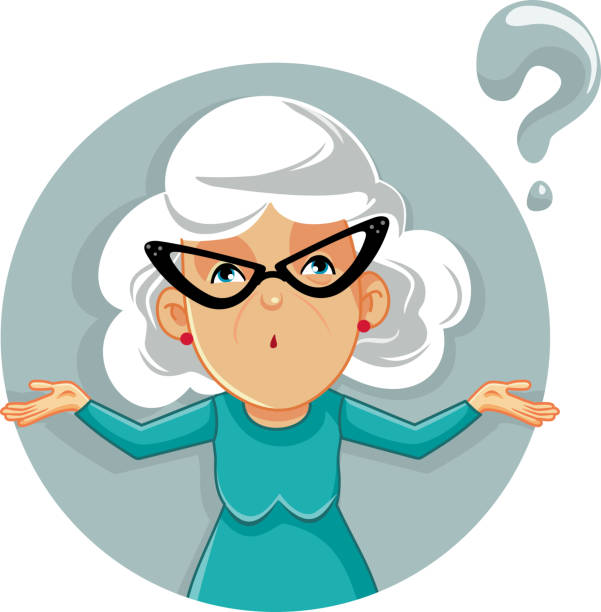 재미 할머니 shrugging 벡터 만화 일러스트 - senior adult retirement question mark worried stock illustrations