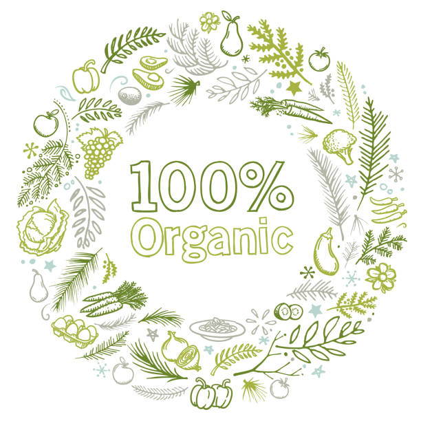 Organic gardening illustration organic food hand drawn vector illustration wreath farmer drawings stock illustrations