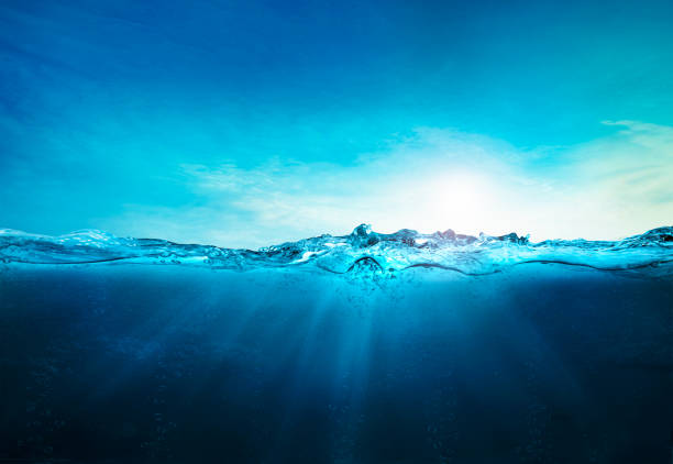 istock blue ocean underwater , deep ocean, blue water waves with sun beam clear view realistic, world oceans day banner with copy space, world ocean day fresh water lake, sea water 1253390241