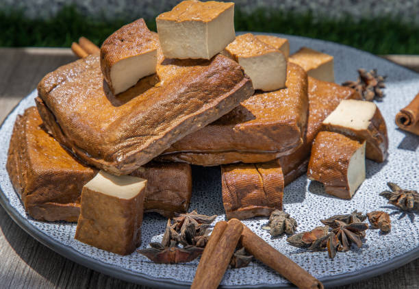 istock Traditional black herb tofu on ceramic plate. 1253391170