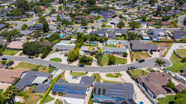 Whittier, California Day time aerial view of a suburban neighborhood in Whittier, California. energy fuel and power generation city urban scene stock pictures, royalty-free photos & images