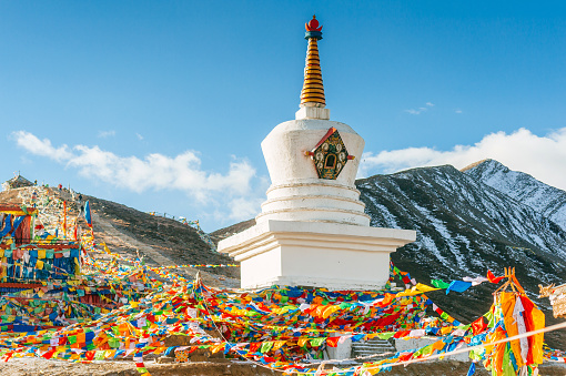 Tibet stupa temple in scenic view of Yading , Shangrila ,China, tibet mountain in autumn