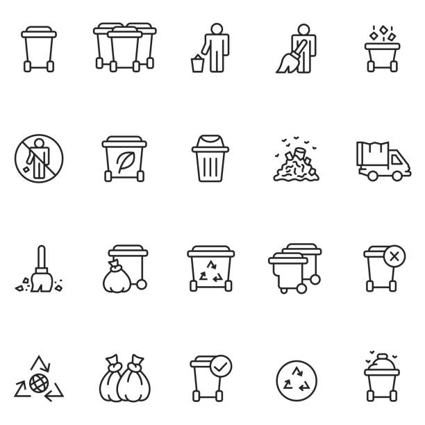 garbage icon set - green garbage bag stock-grafiken, -clipart, -cartoons und -symbole