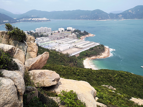 Panoramic view from the hiking trail to the iconic Rhino rock, a short way from Stanley, on Hong Kong island south coast.