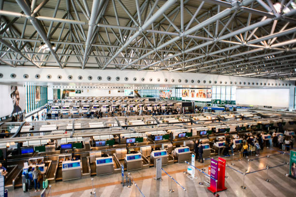 interior of malpensa airport. airport hall of departures. - travel passenger milan italy italy imagens e fotografias de stock