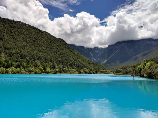 istock lake and mountains under the white clouds 1253399562