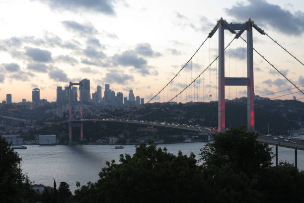 istock Sunset on the Bosphorus strait on July 15, Martyrs' Bridge 1253399720