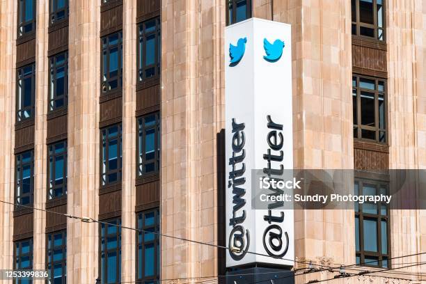 Twitter Headquarters In Downtown San Francisco Stock Photo - Download Image Now - Twitter, Online Messaging, Brand Name Online Messaging Platform