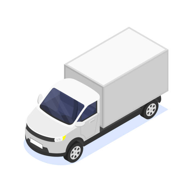 ilustraciones, imágenes clip art, dibujos animados e iconos de stock de camión aislado sobre un fondo blanco. - isometric truck traffic semi truck