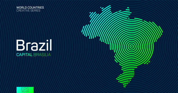 ilustrações, clipart, desenhos animados e ícones de mapa abstrato do brasil com linhas de círculo - brasil