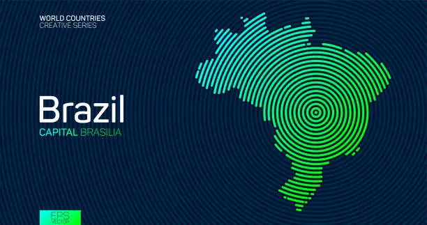 Vector illustration of Abstract map of Brazil with circle lines