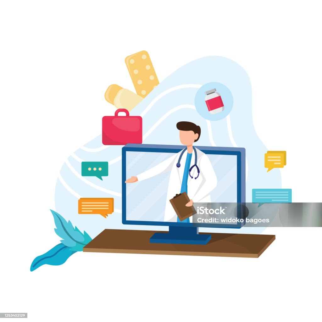 doctor in monitor illustration concept for web page - Royalty-free A usar um telefone arte vetorial doctor in monitor illustration concept for web page - Royalty-free A usar um telefone arte vetorial